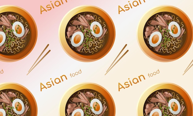 Seamless pattern Asian dish Japanese ramen