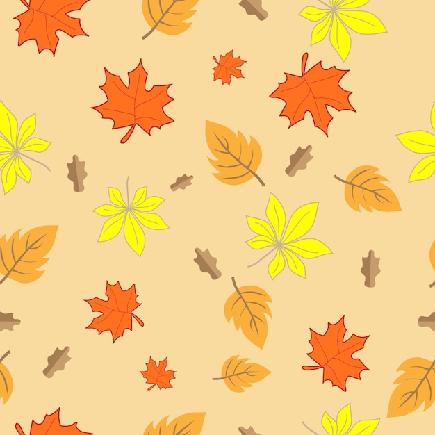 Seamless pattern of autumn leaves on beige background vector illustration