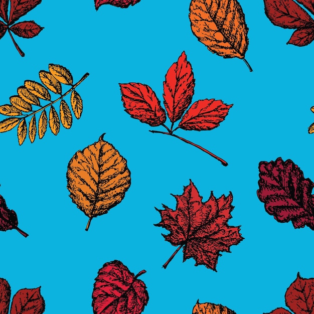 Seamless pattern of autumn leaves