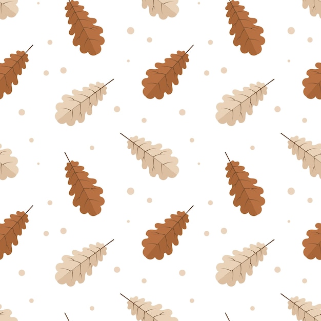 Seamless pattern, autumn oak leaves on a white background. Pastel colors. Print, background textile