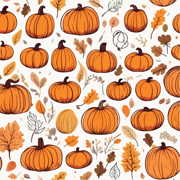 Seamless pattern autumn pumpkins and leaves multicolored autumn harvest in yellow and orange colors