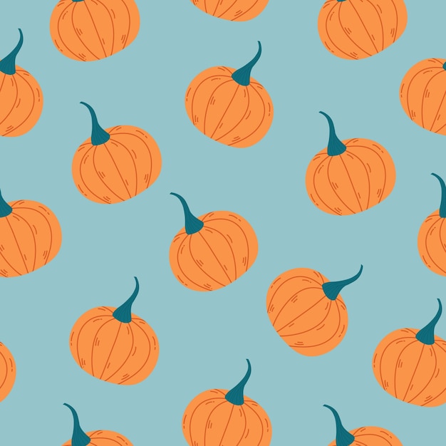 Seamless pattern for autumn season with pumpkin Hand drawing orange pumpkin background