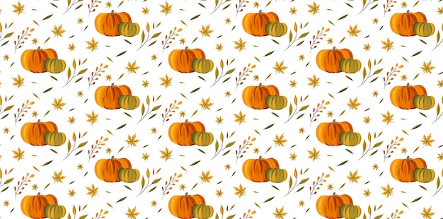 Seamless pattern on the autumn theme. autumn harvest of pumpkins. leaf fall.