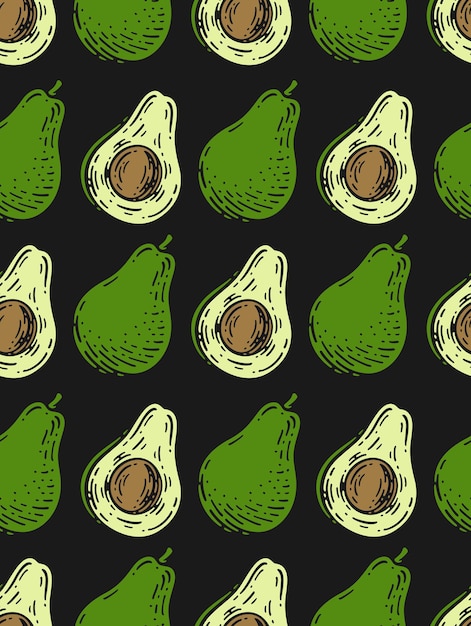 Modello senza cuciture di frutti di avocado in stile vintage doodle