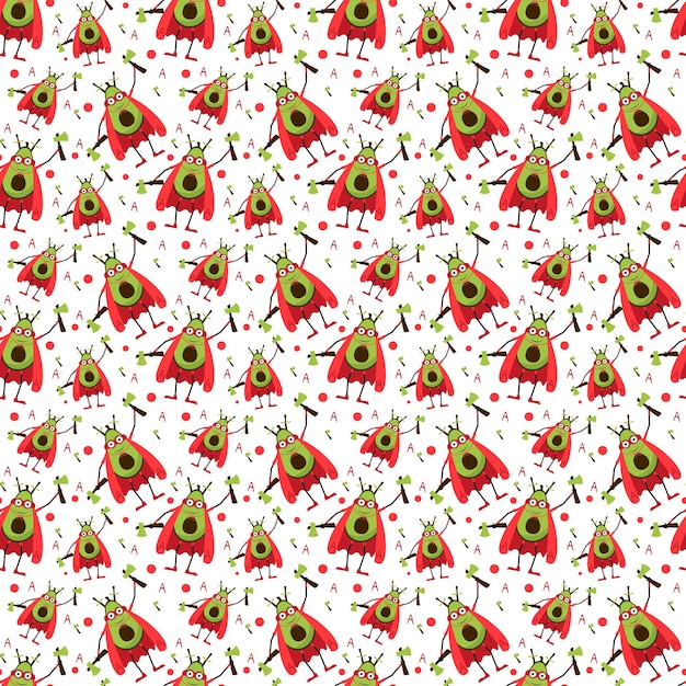 Seamless pattern Avocado hero character in Superhero costume and axe Fruit character pattern