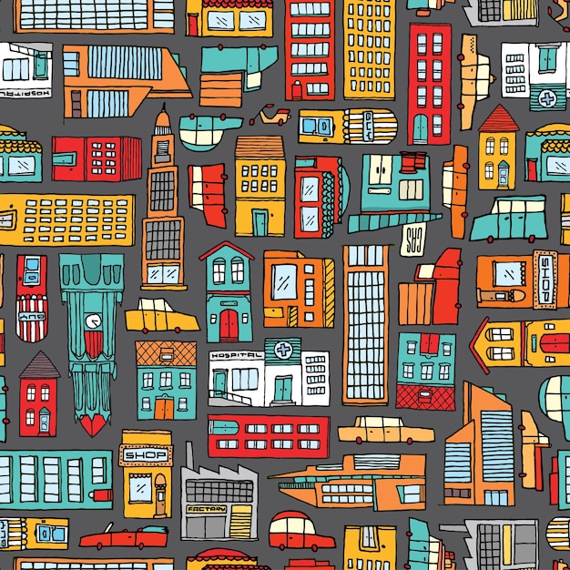 Vector seamless pattern background of cartoon city