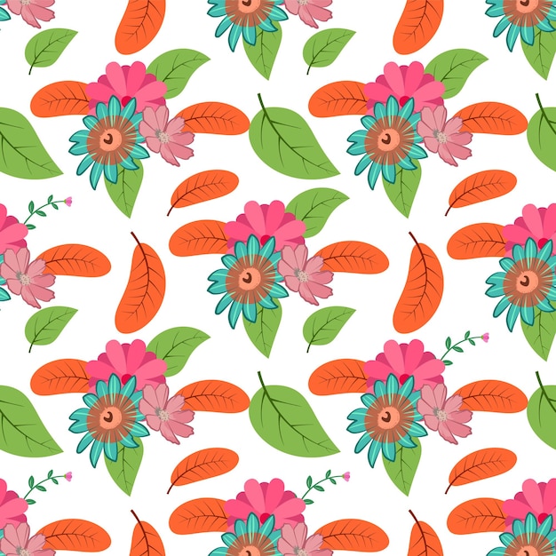 Seamless Pattern Background in Floral Tropical Flower Flat Style Vector Design