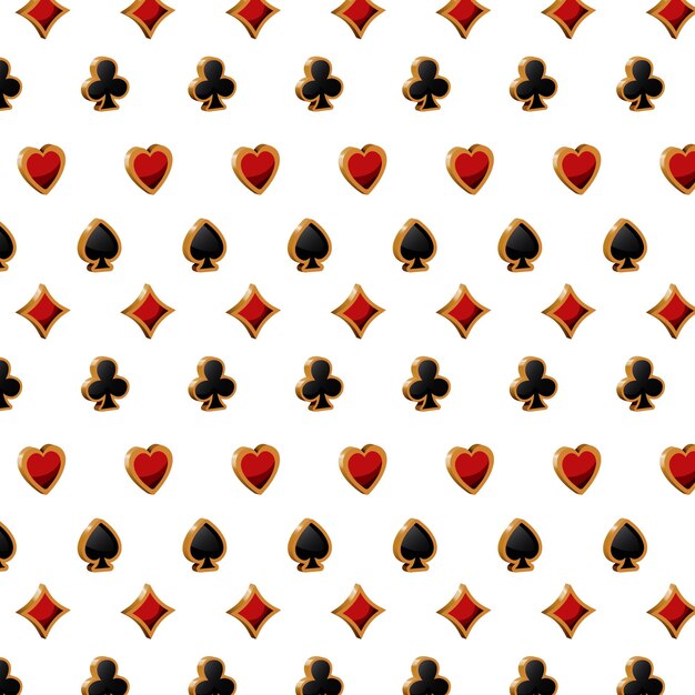 벡터 포커 슈트의 원활한 패턴 배경 스페이드 하츠 다이아몬드 및 클럽 아이콘