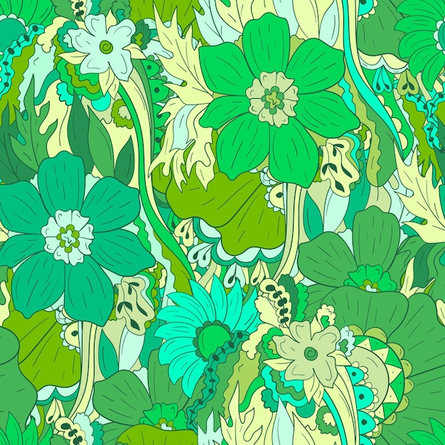 Seamless pattern background with abstract flowers leaves