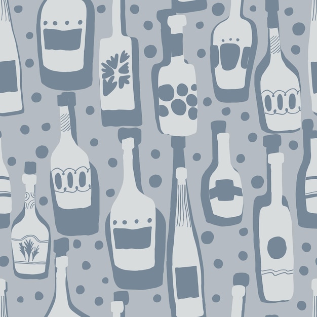 Seamless pattern background with bar bottles. hand drawn simple different glass bottles. vector illustration