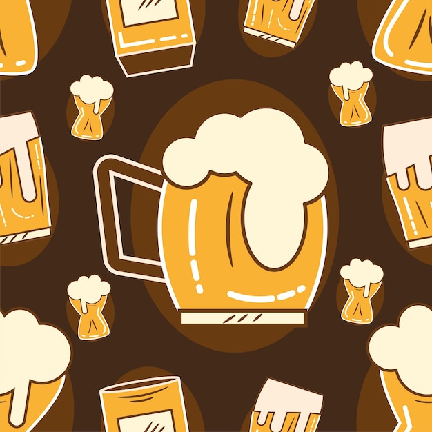 ビールのアイコン ベクトル図とのシームレスなパターン背景