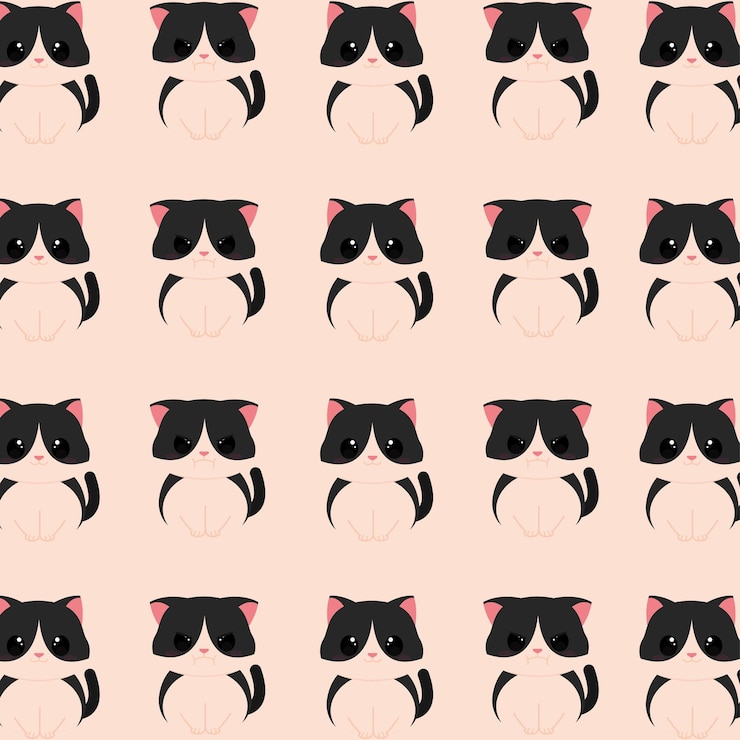 Vector seamless pattern background with cat emoji avatars vector illustration