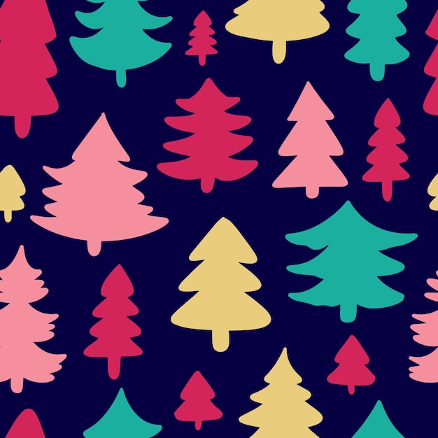 Seamless pattern background with different Christmas tree silhouettes Winter holidays Christmas