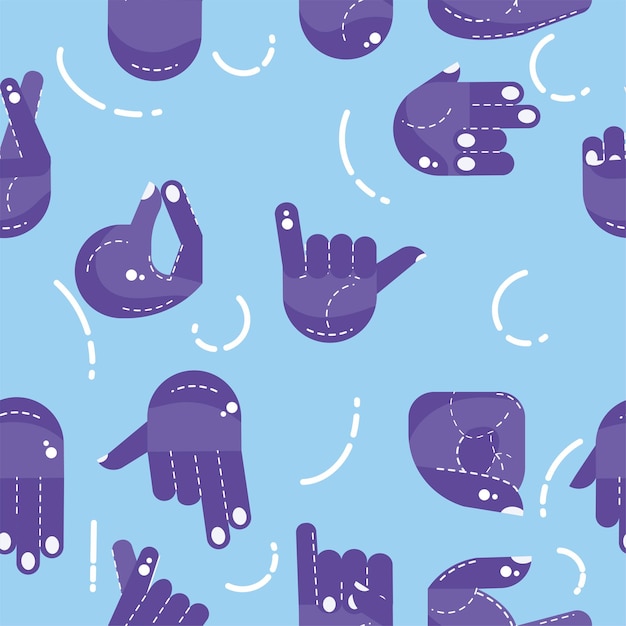 Vector seamless pattern background with different hand gesture icons vector