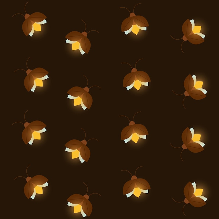 Vector seamless pattern background with firefly insect icons vector illustration