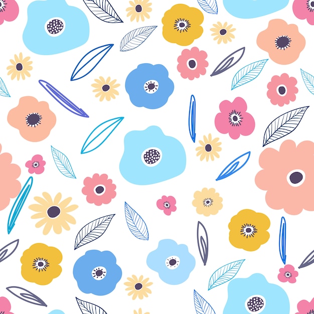 Seamless pattern background with flowers and leaves. 