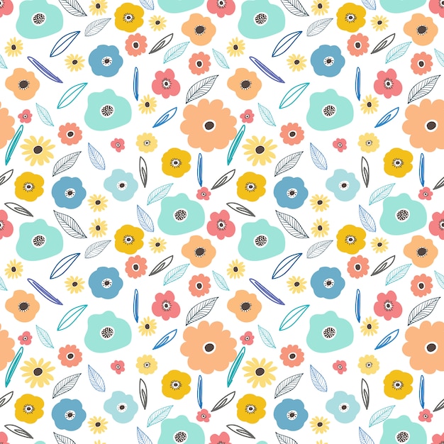 Seamless pattern background with flowers and leaves. 