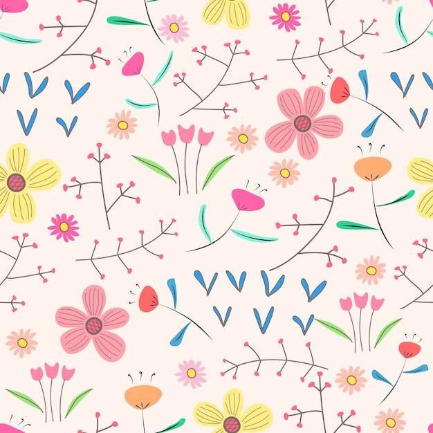 Seamless pattern background with flowers and leaves