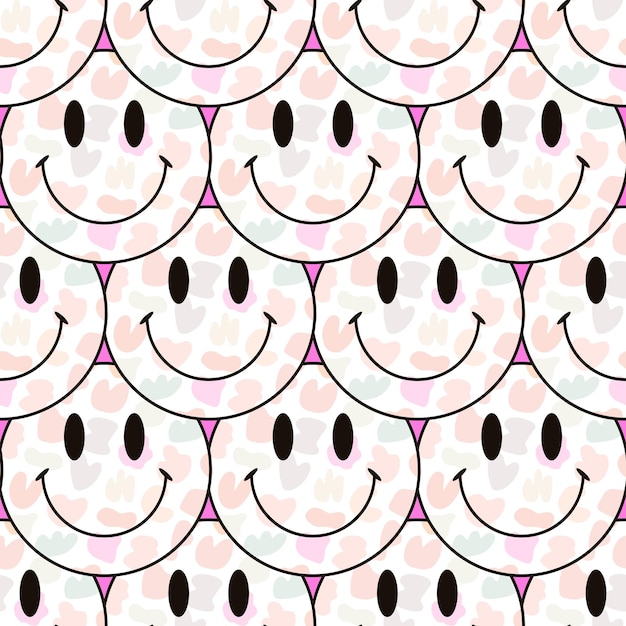 Vector seamless pattern background with happy face with smile circles mosaic tile cute y2k 90s modern print