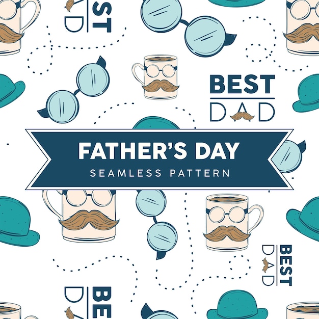 Seamless pattern background with hipster dad icons Happy father day Vector illustration