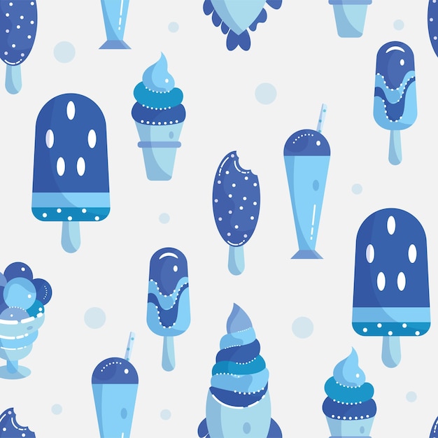 アイスクリームのアイコン ベクトルのシームレスなパターン背景