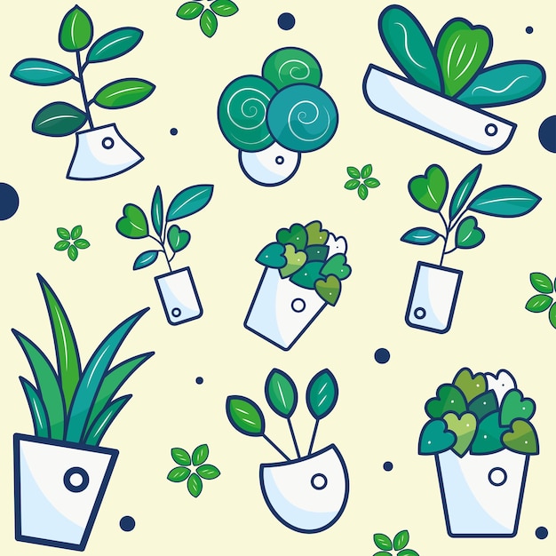 Seamless pattern background with indoor plant icons vector