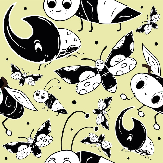 seamless pattern background with insect sketch characters vector illustration