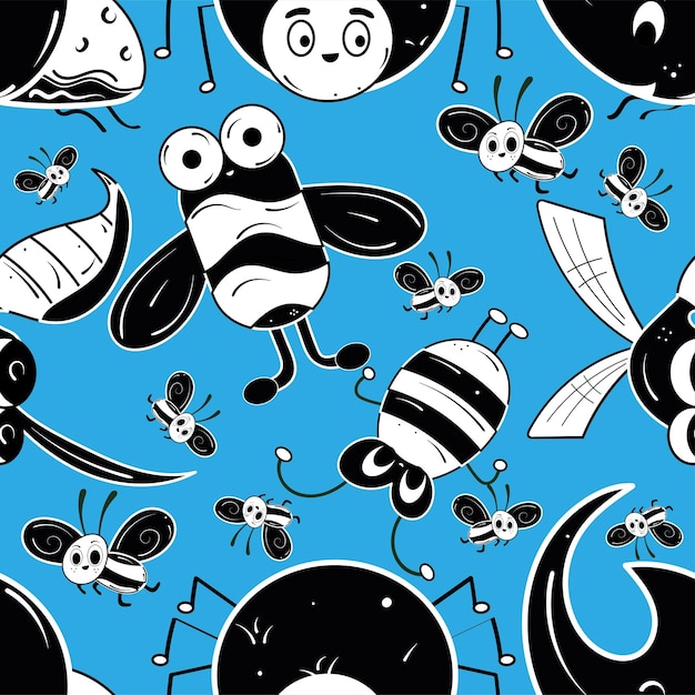 Seamless pattern background with insect sketch characters Vector illustration