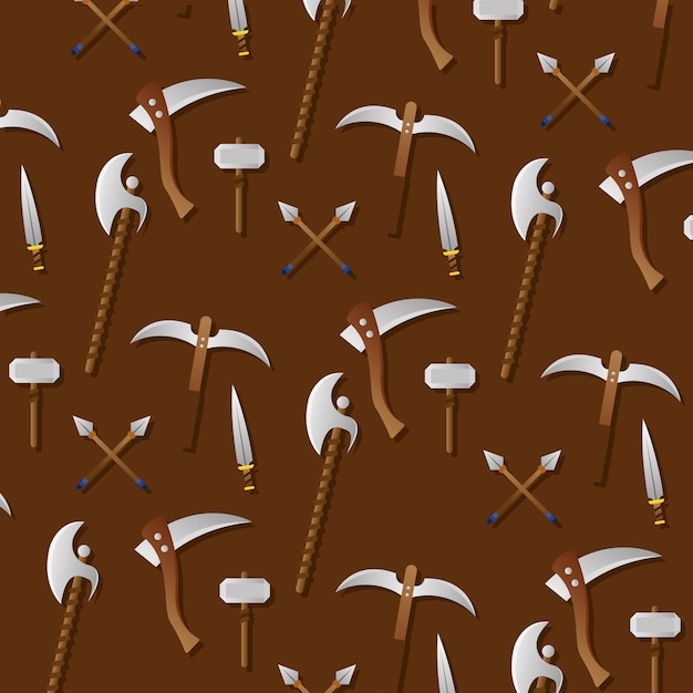 Seamless pattern background with medieval weapons icon Vector