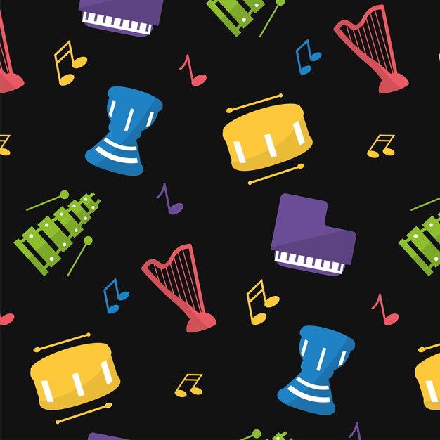 Seamless pattern background with musical instruments Vector