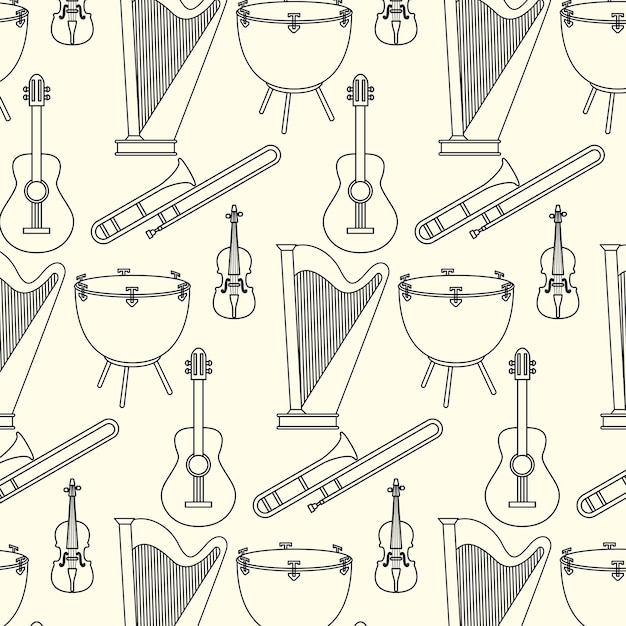 Seamless pattern background with musical instruments Vector