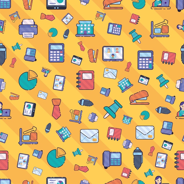 Seamless pattern background with office icons Vector