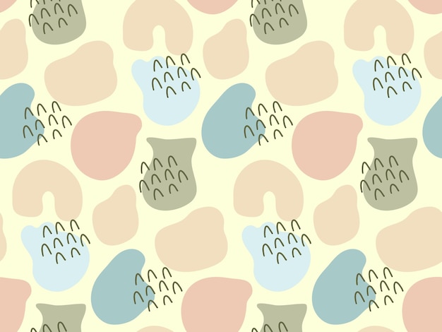 Seamless pattern background with pastel colored random organic shape blobs hand drawn doodles