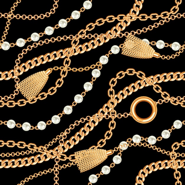 Vector seamless pattern background with pearls, tassel and chains