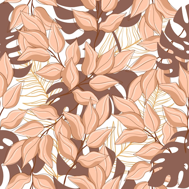 Seamless pattern background with tropical leaves.