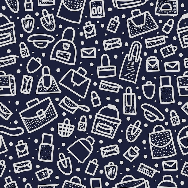 Vector seamless pattern of bags in doodle style