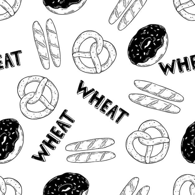 Seamless pattern of bakery product illustration with doodle style
