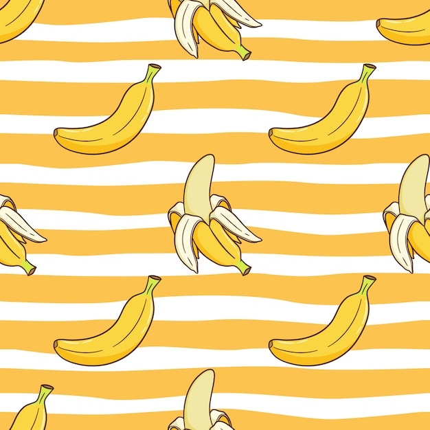 Vettore modello senza cuciture di banana per il concetto di estate con stile doodle colorato