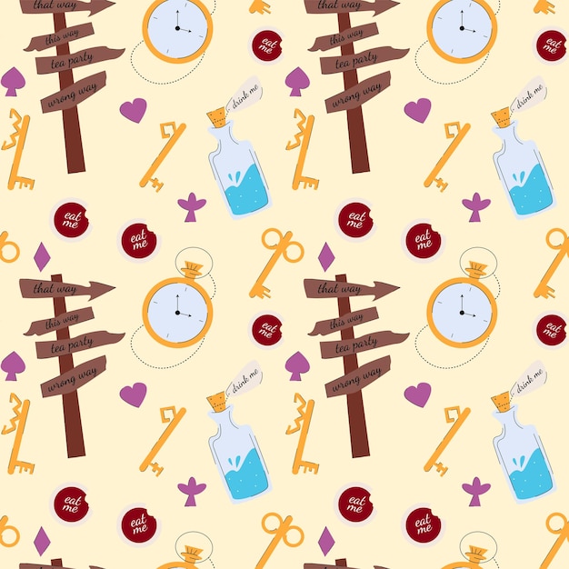 A seamless pattern based on alice in wonderland