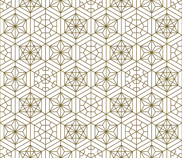 A seamless pattern based on elements of the traditional Japanese craft Kumiko zaiku. Fine lines of brown color.