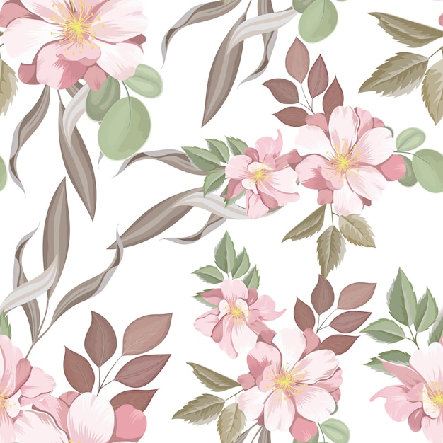 Seamless pattern beautiful flower and leaves design  