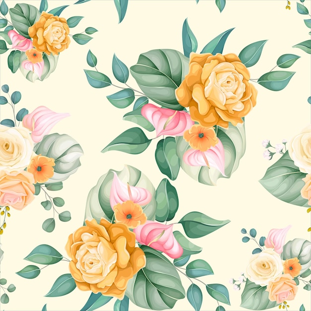 Seamless pattern beautiful flower and leaves 