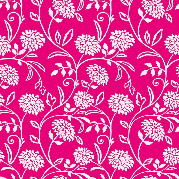 Seamless Pattern of Beautiful Flowers and Swirls