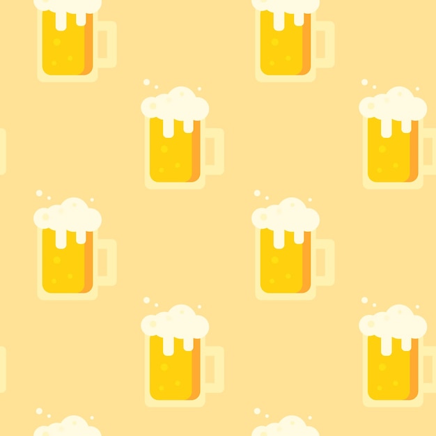 Seamless pattern of beer mugs on a light background