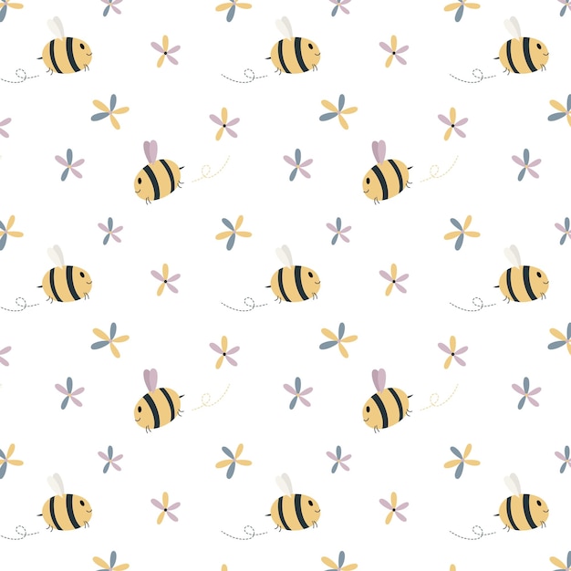 Vector seamless pattern of bees on a transparent background