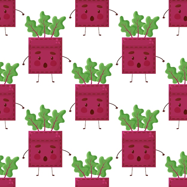 Seamless pattern Beetshaped patch pocket Character pocket beet Cartoon style