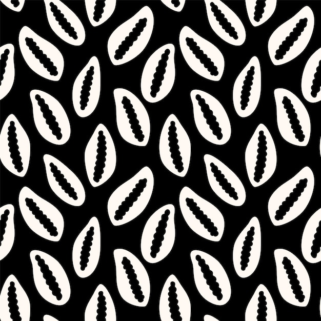 Seamless pattern beige seashells on a black background Sea beach stylish minimalist pattern