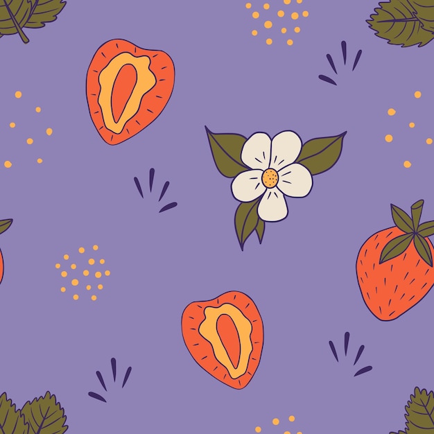 seamless pattern of berries strawberries with a flower and a leaf in color for texture pattern wa