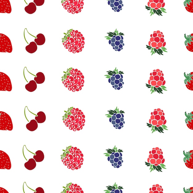 Seamless pattern berries summer raspberries blackberries cherry strawberries on a white background