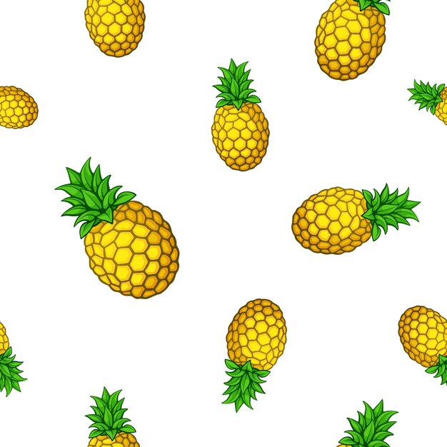 Seamless pattern Big and small fresh tropical fruits pineapples Vector illustration